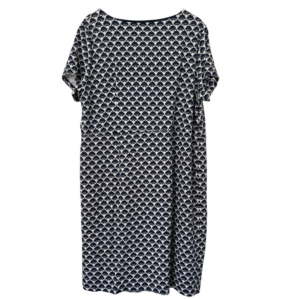 Talbots 2XP Plus Petite Navy White Faux Wrap Dress Tie Waist Stretch Midi Travel - Picture 2 of 9
